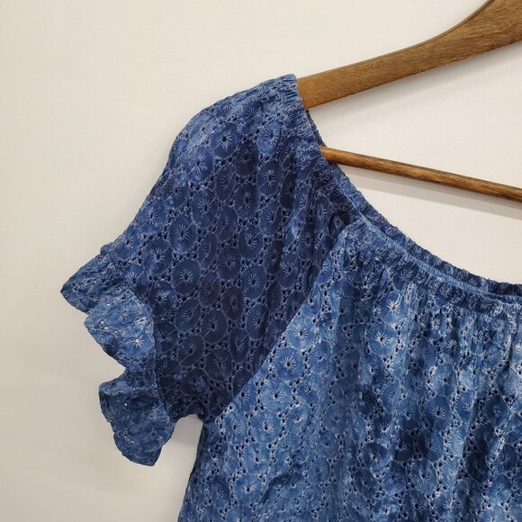 Knox Rose Womens Blue Eyelet Off The Shoulder Blouse Top Size M Short Sleeve - Picture 7 of 12